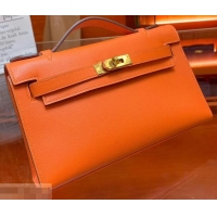 Promotional Hermes Kelly 22 Clutch Bag In Original Swift Leather 601011 Orange