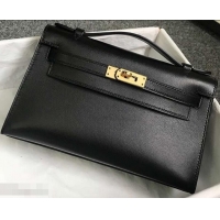 Best Price Hermes Kelly 22 Clutch Bag In Original Swift Leather 601011 Black