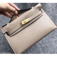 Best Luxury Hermes Kelly 22 Clutch Bag In Original Swift Leather 601011 Light Gray