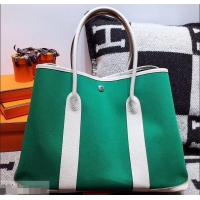 Grade Hermes Canvas Garden Party 36 Bag 601035 Green/White