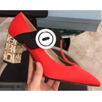 Imitation Prada Embellishment Heel Button Pumps P93301 Red 2019