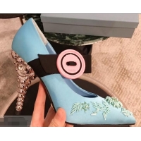 Buy Cheap Prada Beaded Embellishment Mary Jane Pumps P93304 Sky Blue 2019