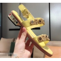 Imitation Prada Beaded Embellishment Sandals P93307 Yellow 2019