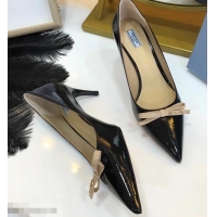 Discount Prada Mid-Heel Pumps P93710 Black with Bow 2019