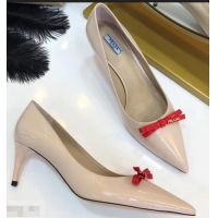 Best Price Prada Mid-Heel Pumps P93710 Nude with Bow 2019