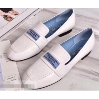 Buy Cheap Prada Logo Leather Loafers P94801 White