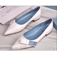 Design Cheapest Prada Heel 1.5cm Logo Leather Ballerinas P94804 White