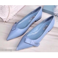 Hot Sell Prada Heel 1.5cm Logo Leather Ballerinas P94804 Baby Blue