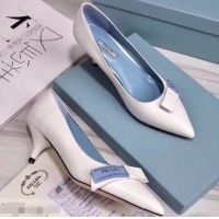 Imitation Prada Heel 5cm Logo Leather Pumps P94807 White