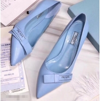 Cheapest Prada Heel 5cm Logo Leather Pumps P94807 Baby Blue