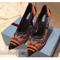 Cheapest Prada Heel 8.5cm Geometric Pattern Jacquard Knit Fabric Pointy Toe Pumps P94815 Orange 2019