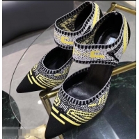 Wholesale Prada Heel 8.5cm Geometric Pattern Jacquard Knit Fabric Pumps P94822 Yellow 2019