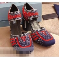 Hot Sell Prada Geometric Pattern Jacquard Knit Fabric Pumps P94828 Red/Blue 2019