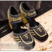 Duplicate Prada Geometric Pattern Jacquard Knit Fabric Pumps P94828 Yellow 2019