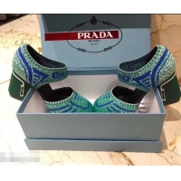 Imitation Prada Geometric Pattern Jacquard Knit Fabric Pumps P94828 Green 2019