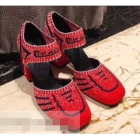 Popular Prada Geometric Pattern Jacquard Knit Fabric Pumps P94828 Red 2019