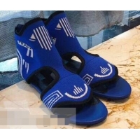 Hot Design Prada Geometric Pattern Jacquard Knit Fabric Flat Sandals P94835 Blue 2019