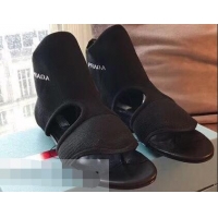 Low Cost Prada Geometric Pattern Jacquard Knit Fabric Flat Sandals P94835 Black 2019