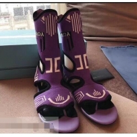 Unique Prada Geometric Pattern Jacquard Knit Fabric Sock Sandals P94843 Purple 2019