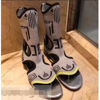 Cheapest Prada Geometric Pattern Jacquard Knit Fabric Sock Sandals P94843 Gray 2019