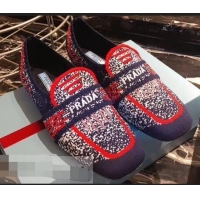 Refined Prada Geometric Pattern Semi-stretch Jacquard Knit Fabric Loafers P94851 Red/Blue 2019