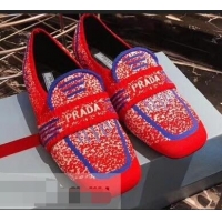 Pretty Style Prada Geometric Pattern Semi-stretch Jacquard Knit Fabric Loafers P94851 Red 2019