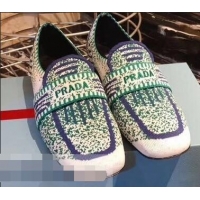 Top Grade Prada Geometric Pattern Semi-stretch Jacquard Knit Fabric Loafers P94851 White 2019