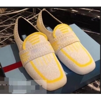 Shop Cheap Prada Geometric Pattern Semi-stretch Jacquard Knit Fabric Loafers P94851 Yellow 2019