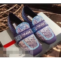 Inexpensive Prada Geometric Pattern Semi-stretch Jacquard Knit Fabric Loafers P94851 Blue 2019