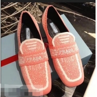 Grade Quality Prada Geometric Pattern Semi-stretch Jacquard Knit Fabric Loafers P94851 Pink 2019