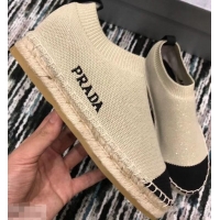 Buy Cheap Prada Sock-style Knitted Espadrilles P94901 Beige 2019