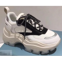 Hot Style Prada Platform Sneakers With Rubber Sole P96612 Creamy/Black 2019