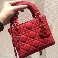 Best Product Lady Dior Mini Bag in Cannage with Chain 612015 All Red