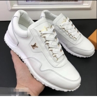 Imitation Louis Vuitton Calfskin Leather Run Away Men's Sneakers LV81801 White 2018