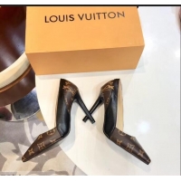 Imitation Louis Vuitton Heel 10cm Cherie Pumps Leather/Monogram Canvas LV82915 Black 2019