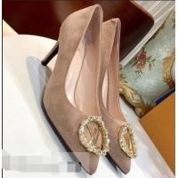 Low Price Louis Vuitton Heel 8cm Suede LV Circle Madeleine Pumps LV91704 Camel 2019