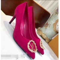 Ladies Faux Louis Vuitton Heel 8cm Suede LV Circle Madeleine Pumps LV91704 Fuchsia 2019