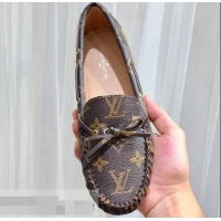 Luxurious Louis Vuitton Gloria/Arizona Flat Loafers Monogram Canvas LV91721 Brown