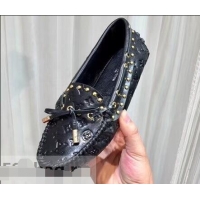 Pretty Style Louis Vuitton Studs Gloria Flat Loafers LV91725 Black