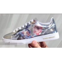 Duplicate Louis Vuitton Frontrow Sneakers Floral Print LV92131 Silver