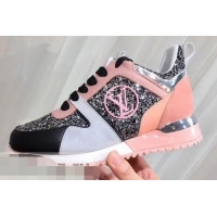 Cheapest Louis Vuitton Run Away Sneakers LV92212 Glitter Black/Gray/Pink