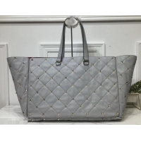 Low Price Valentino Large Quilted Boomstud Top-handle Bag 601436 Light Gray