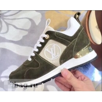 Free Shipping Louis Vuitton Run Away Sneakers LV92237 Suede Army Green