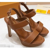 Custom Louis Vuitton Heel 10.5cm Platform 2cm New Wave Sandals LV91901 Brown 2019