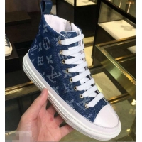 Low Cost Louis Vuitton Monogram Denim Stellar Sneakers Boots 1A4VTA Bleu Jeans Blue 2019