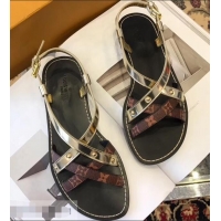 Shop Cute Louis Vuitton Carimbo Flat Sandals LV93309 Light Gold 2019