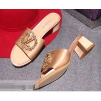 Elegant Louis Vuitton Heel 4.5cm Strass-paved LV Circle Satin Madeleine Mules LV93507 Nude 2019