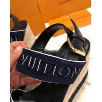 Pretty Style Louis Vuitton Heel 10cm Platform 6cm Harbour Wedge Sandals LV94904 Canvas Navy Blue 2019