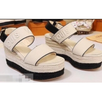 Top Grade Louis Vuitton Heel 10cm Platform 6cm Harbour Wedge Sandals LV94904 Canvas Creamy 2019