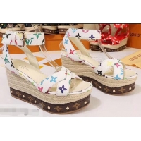 Durable Louis Vuitton Heel 10cm Platform 6cm Timelapse Wedge Sandals Monogram Canvas LV94907 White/Multicolor 2019